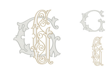 G letter wedding monogram creator kit. Elegant historical style alphabet for party invitations. This set includes Wide and Narrow capitals for your own emblem. Find full set in my profile.