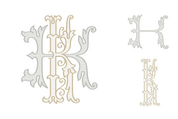 K letter wedding monogram creator kit. Elegant historical style alphabet for party invitations. This set includes Wide and Narrow capitals for your own emblem. Find full set in my profile.