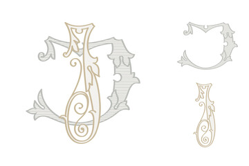 J letter wedding monogram creator kit. Elegant historical style alphabet for party invitations. This set includes Wide and Narrow capitals for your own emblem. Find full set in my profile.