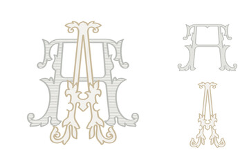 Fototapeta premium A letter wedding monogram creator kit. Elegant historical style alphabet for party invitations. This set includes Wide and Narrow capitals for your own emblem. Find full set in my profile.