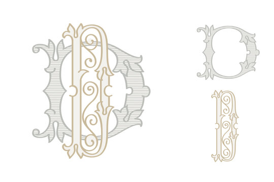 D letter wedding monogram creator kit. Elegant historical style alphabet for party invitations. This set includes Wide and Narrow capitals for your own emblem. Find full set in my profile.