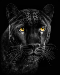 Generated photorealistic portrait of a wild black panther 