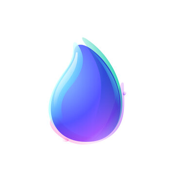 Pure water drop logo. Eco-friendly 3D realistic icon. Wild wave in overlapping watercolor style. Dew droplet for healthy drink bottle emblem for filter labels, nature posters.
