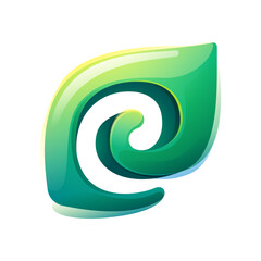 E letter eco logo. Green leaf carving. 3D realistic icon. Environment friendly forest initial in watercolor style. Font for botanical labels, floral headlines, recycle posters, organic cards.