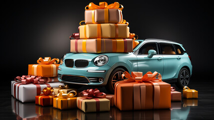 Car with a gift boxes. Generative Ai