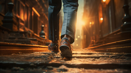 Businessman feet walking in city. Generative Ai