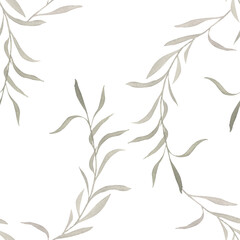 Dusty pastel green eucalyptus foliage seamless pattern for stationery, tape, fabrics, nursery, covers, bedding, wallpaper. Retro vintage style greenery