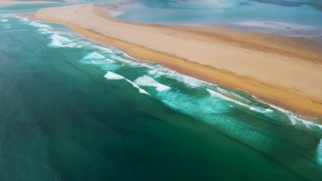 Aerial view of Radisandur coastline with sand, Westfjords, Iceland.