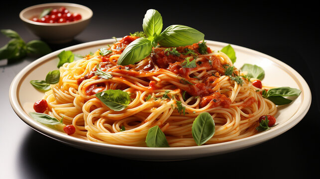Delicious plate of italian spaghetti pasta. Generative Ai