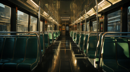 Fototapeta premium Empty bus interior. Generative Ai