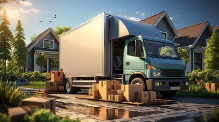 House Removal Truck With Boxes. Generative Ai