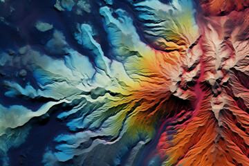 Fototapeta na wymiar 3d image of volcano with elevation colors. Satellite data created by generative ai