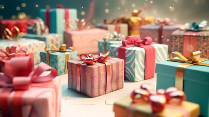 Obraz na płótnie Canvas Christmas background from gift boxes, generative AI.