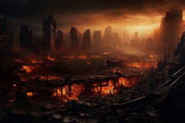 Fototapeta An image representing a destroyed city in a fire storm. Generative AI obraz