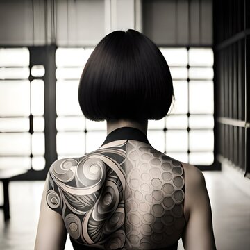 Asian Beautiful woman with tatto art 