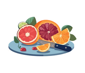 Fresh citrus slices on white backdrop vector