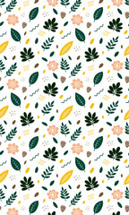 seamless pattern with flowers, leaves and abstract shapes