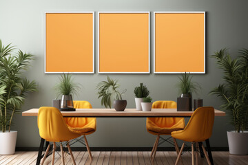blank canvas mockup frame on a modern corridor at a modern office. Generative AI