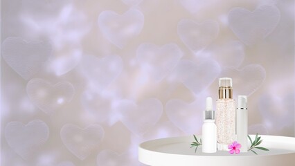 Wallpaper Illustration and background of natural cosmetic products. Front View. Concept of face, body and hair care.