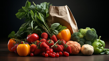 Fototapeta na wymiar fresh vegetables and fruit packed inside a shopping bag. Generative AI