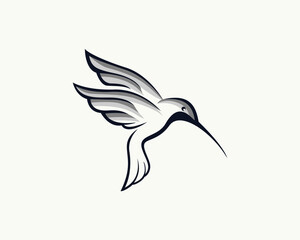 beauty black white flying hummingbird art logo icon symbol design template illustration inspiration © ShiipArts