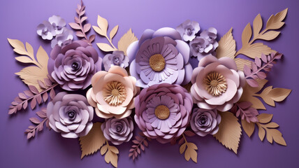 paper flowers on an lavender color background. Generative AI