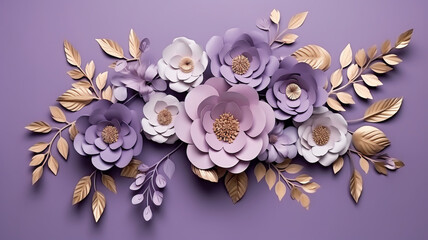paper flowers on an lavender color background. Generative AI