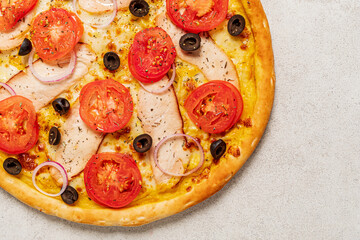 tasty pizza on the grey background