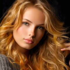 Naklejka premium Gorgeous blond woman with amazing hair. Great for articles about beauty, hair fashion, salon, cosmetics, skin care, hair care, hair products, fashion, trends, grooming etc. 