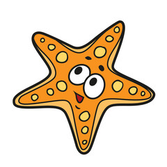 Cute cartoon starfish with thin beams color variation for coloring page isolated on white background