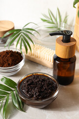 Concept of skin and face care, coffee scrub