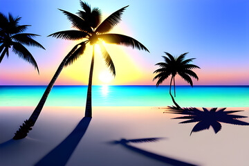 Fototapeta na wymiar palm trees and clear skies on a deserted island