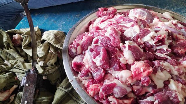 A closeup of delicious, tender mutton from a freshly butchered sheep or ram