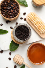Concept of skin and face care, coffee scrub