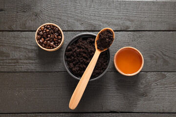 Concept of skin and face care, coffee scrub