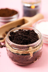 Concept of skin and face care, coffee scrub