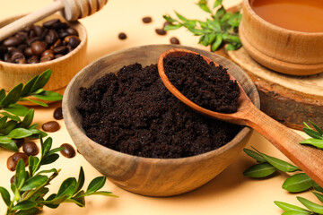 Concept of skin and face care, coffee scrub