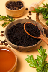 Concept of skin and face care, coffee scrub