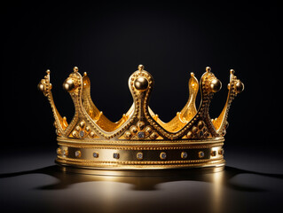 A king crown made of gold isolated on plain background. Decorated with precious stones. It is a...