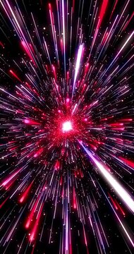 Footage through space with shining stars. Sci-fi warp and cyber future concepts. Abstract, repeatable video for background. Vertical video.