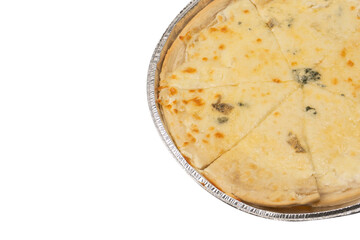 Four cheese pizza isolated on white background.