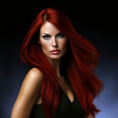 Fototapeta premium Gorgeous redhead woman with amazing hair. Great for articles about beauty, hair fashion, salon, cosmetics, skin care, hair care, hair products, fashion, trends, grooming etc.