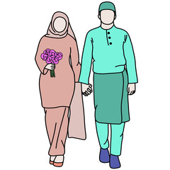 Couple of love.creative with illustration in flat design.Bridal Wedding Ceremony Marry.Hand drawn.