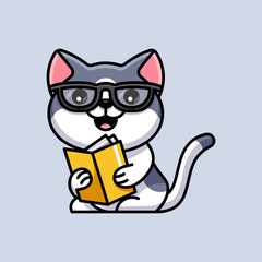 cute cat reading a book
