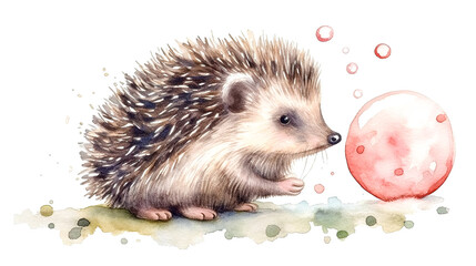 Cute Baby Hedgehog Cartoon Watercolor
