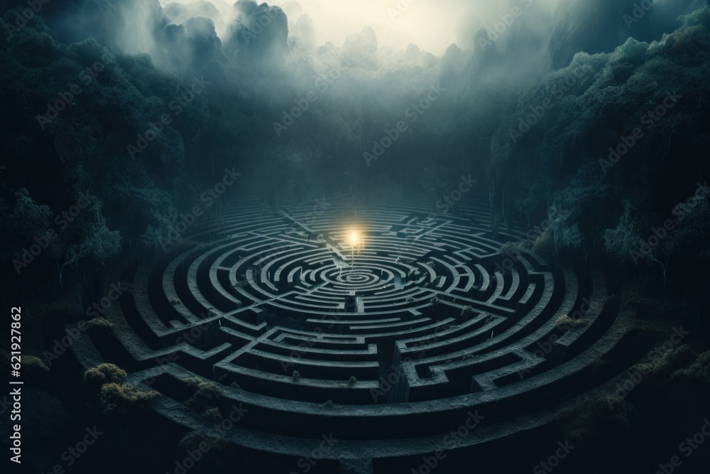 Aufkleber a large circular maze in the middle of a forest. generative ai image.
