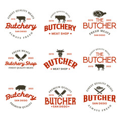 Vintage butchery logo templates collection. Butchery logo ornament logo vector design elements set. Emblem of Butcher meat shop set