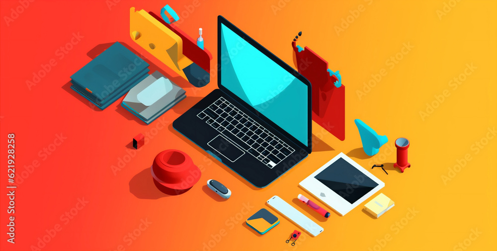 Poster concept background technology desktop design laptop gadget colours web computer business. generative