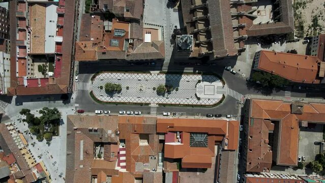 Aerial view of Plaza del Pan in Talavera de la Reina, a small town in Toledo district, Spain.