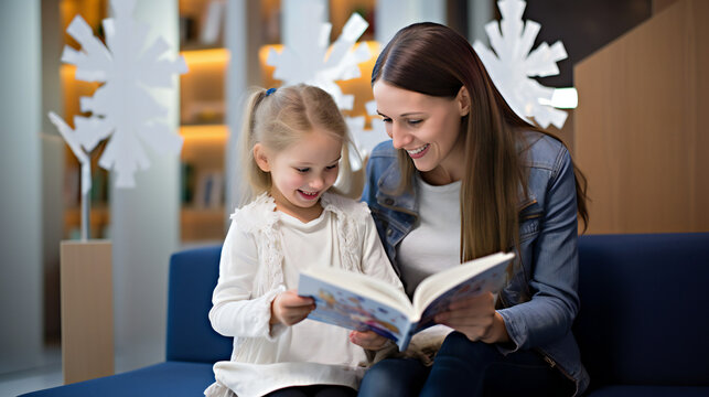 Teacher and child reading book, school, preschool, kindergarten